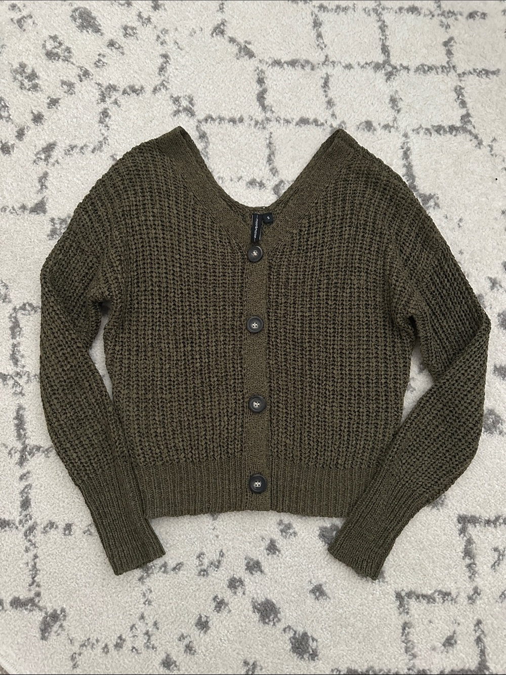 moon & madison Olive Green Waffle-Knit Button Cardigan